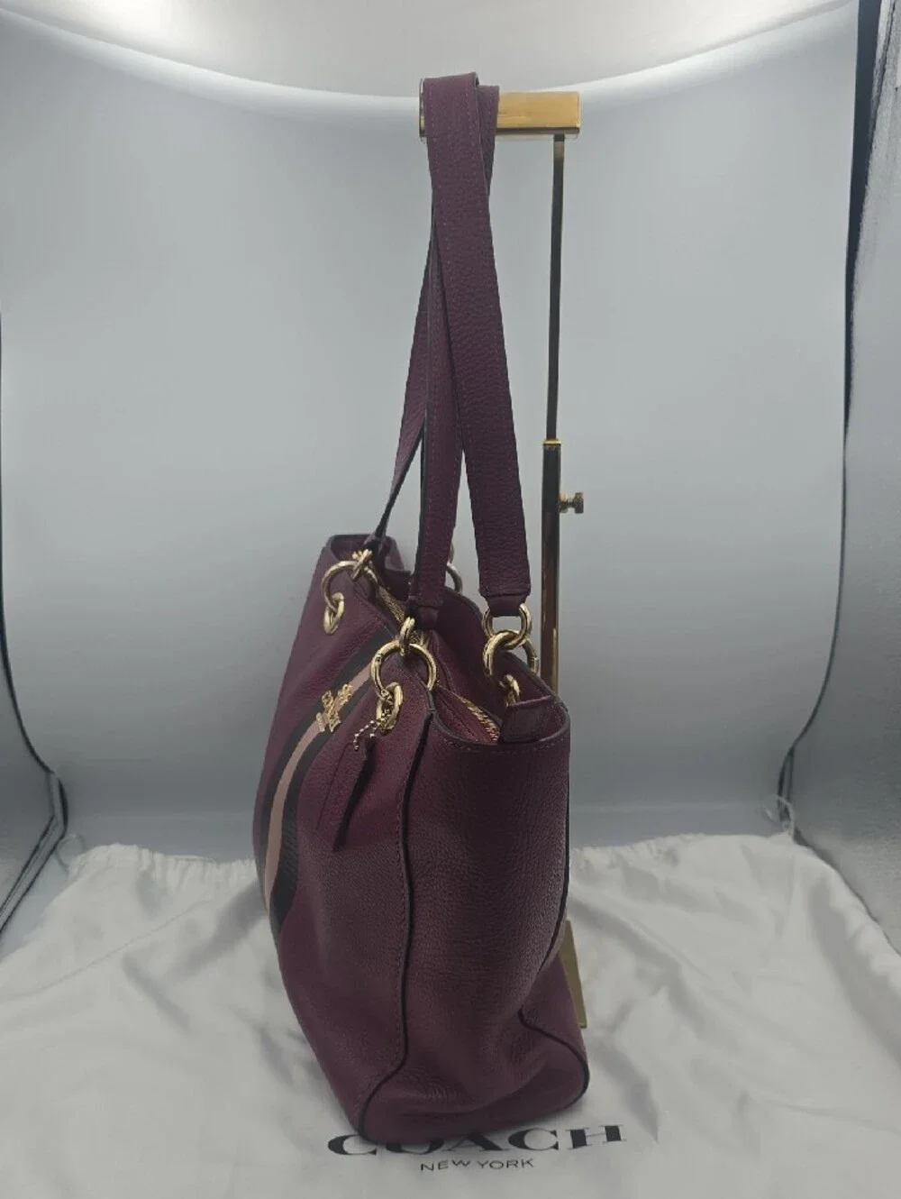 Coach Plum/Pink Varsity Stripe Ava Large Shoulder Bag W/ Gold Hardware (EUC)💖💜 - Picture 9 of 16